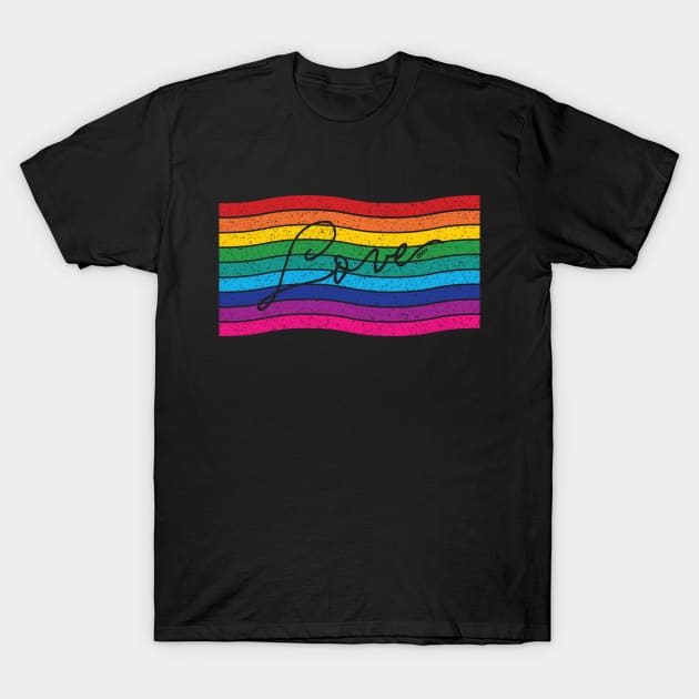 Retro Rainbow Stripe Flag Love T-Shirt by meownarchy